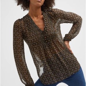 Veronica Beard Lowell Sheer Printed Long Sleeve Blouse